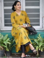 MRUNAL-Yellow-Modal Ajrakh Kurti - Image 3