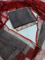 KUS015 - Kota Doria - Unstitched Salwar Sets - Red & Black