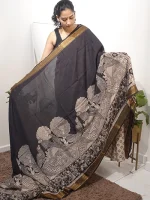 KAMALA Kalamkari Saree– Black & Offwhite - Image 3