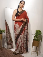 KAVERI Kalamkari Saree– Red - Image 3