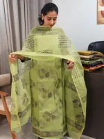 KUS013 - Kota Doria - Unstitched Salwar Sets - Green - Image 2