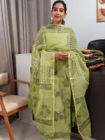 KUS013 - Kota Doria - Unstitched Salwar Sets - Green - Image 3