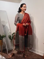 KUS015 - Kota Doria - Unstitched Salwar Sets - Red & Black - Image 2